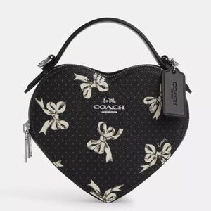 NWT COACH CAA99 Heart Crossbody Bag With Bow Print Canvas & Leather Black Multi